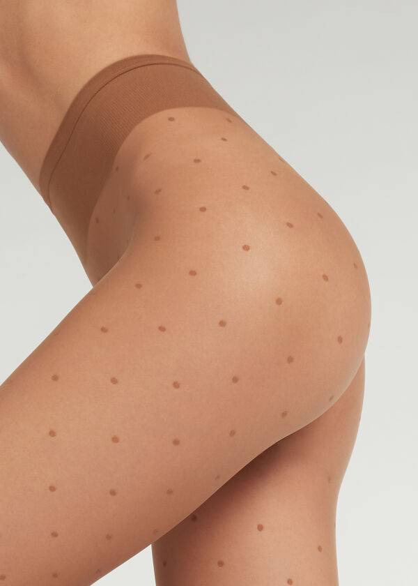 Mallas Calzedonia Sheer polka dot Mujer Beige | CL1235HK