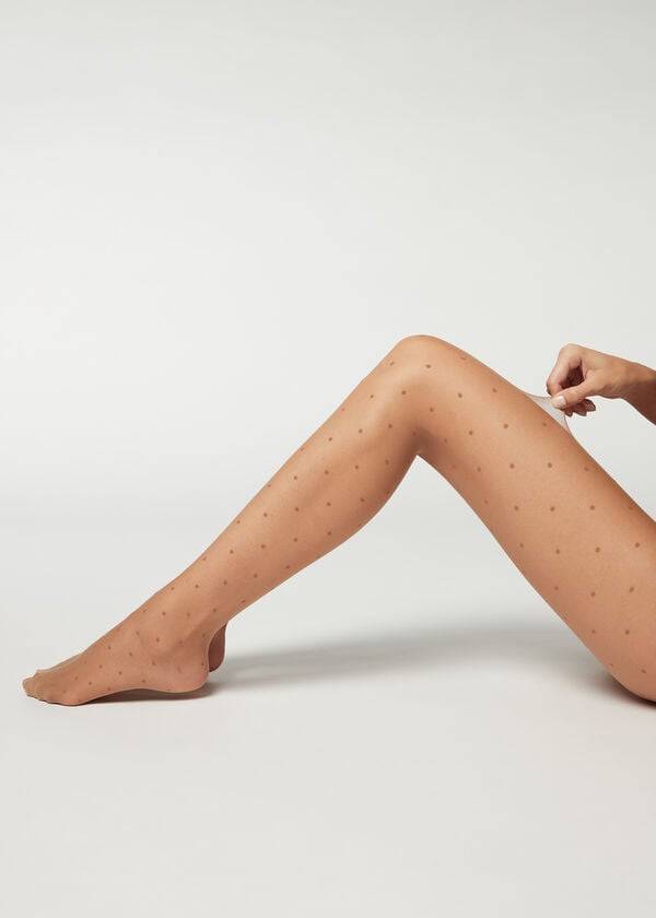 Mallas Calzedonia Sheer polka dot Mujer Beige | CL1235HK
