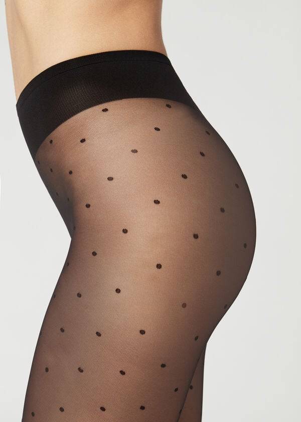 Mallas Calzedonia Sheer polka dot Mujer Negras | CL1236JJ