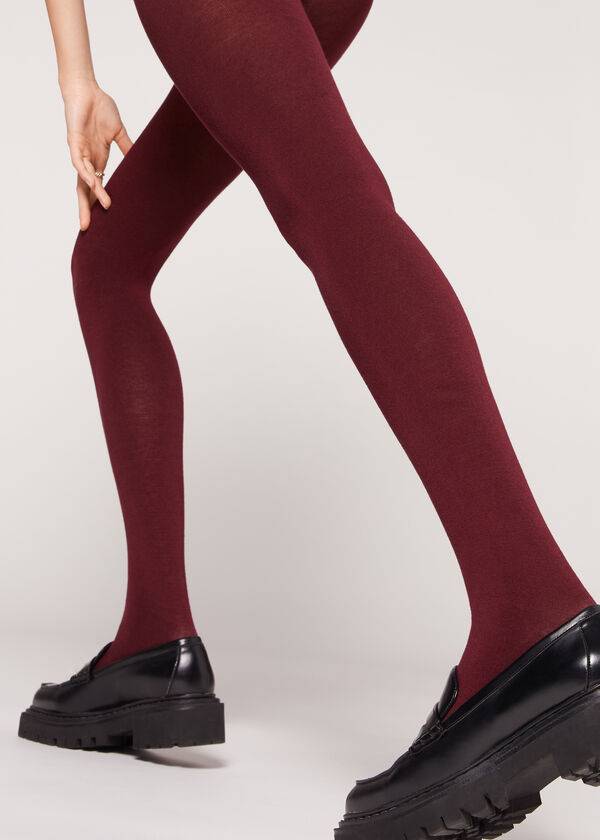 Mallas Calzedonia Soft Modal and Cashmere Blend Opaque Mujer Burdeos | CL1059CE