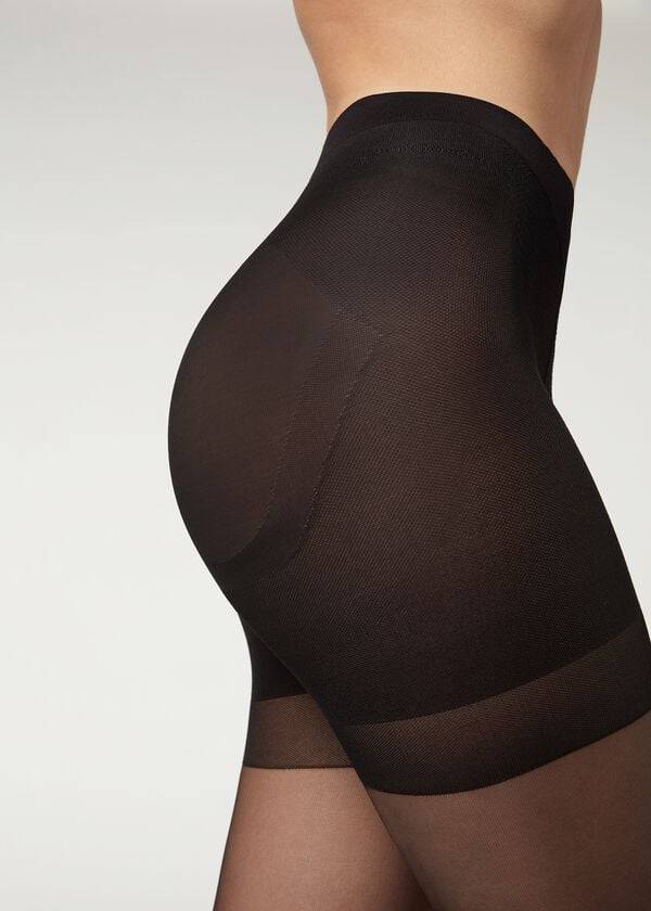 Mallas Calzedonia Total Shaper Back Seam Patterned Mujer Negras | CL1132JJ
