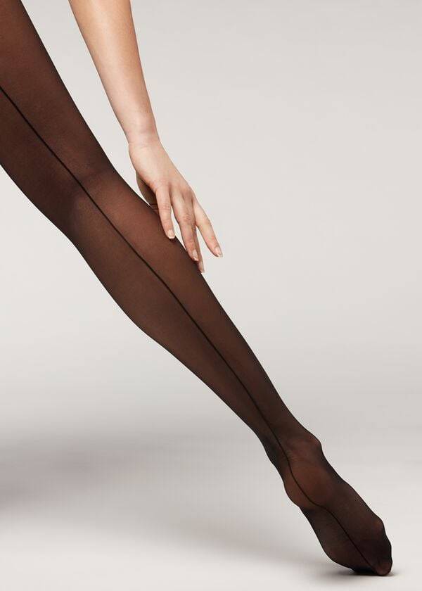 Mallas Calzedonia Total Shaper Back Seam Patterned Mujer Negras | CL1132JJ