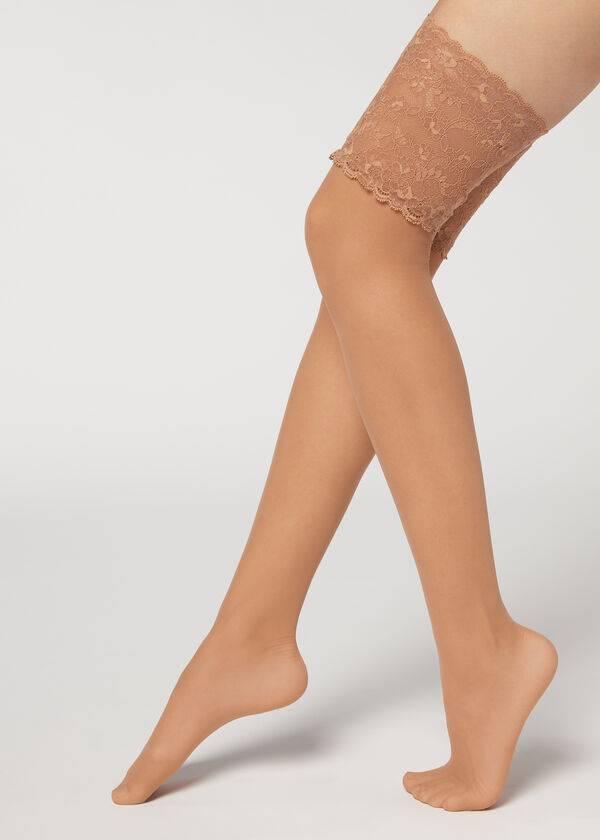 Medias Calzedonia 20 Denier Opaque Thigh-Highs Mujer Beige | CL1237KI