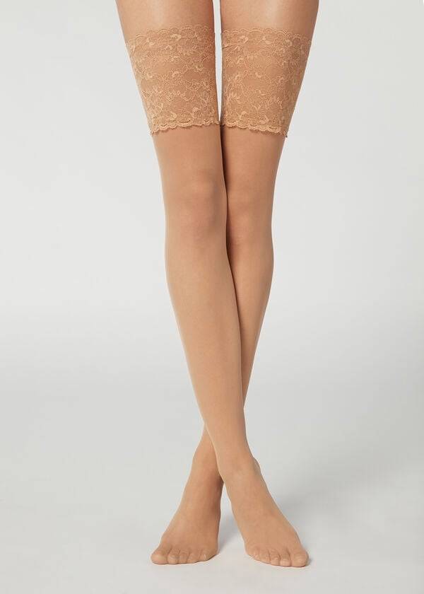 Medias Calzedonia 20 Denier Opaque Thigh-Highs Mujer Marrones | CL1238LH