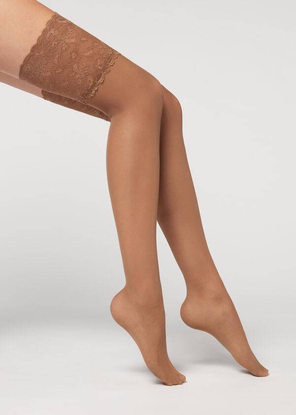Medias Calzedonia 20 Denier Opaque Thigh-Highs Mujer Kaki | CL1239ZG