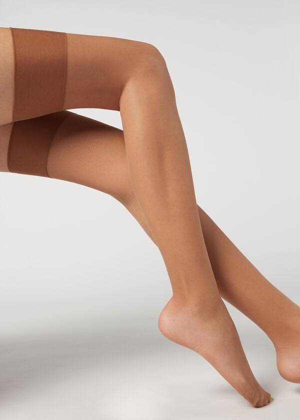 Medias Calzedonia 20 Denier Sheer Garter Belt Effect Mujer Beige | CL1243BC