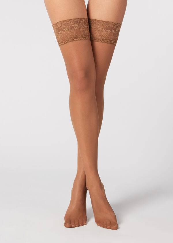 Medias Calzedonia 20 Denier Sheer Thigh-Highs Mujer Marrones | CL1247WY