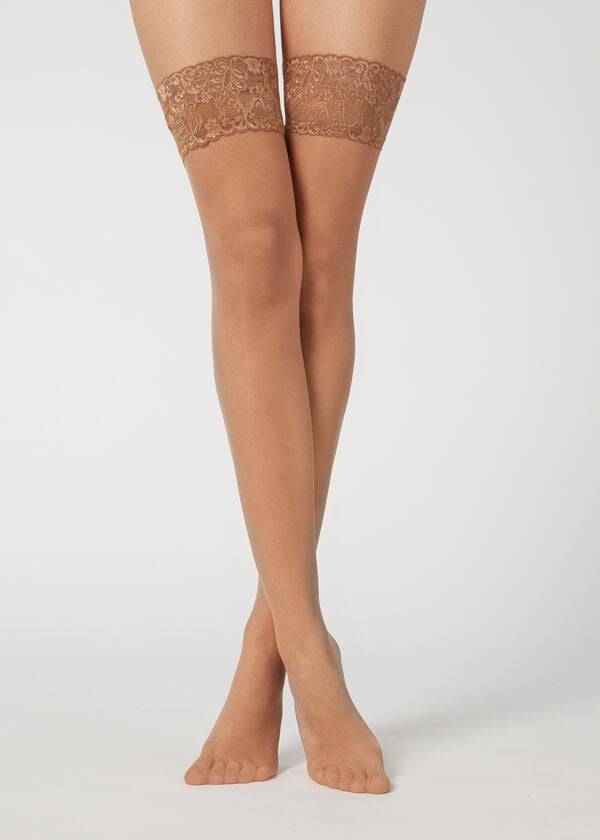 Medias Calzedonia 20 Denier Sheer Thigh-Highs Mujer Kaki | CL1249RW