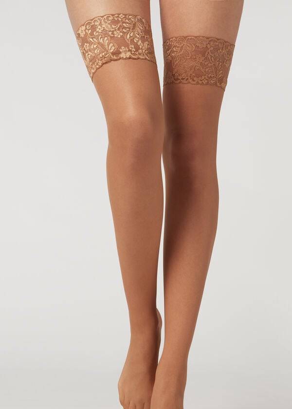 Medias Calzedonia 20 Denier Sheer Thigh-Highs Mujer Beige Marrones | CL1250TV