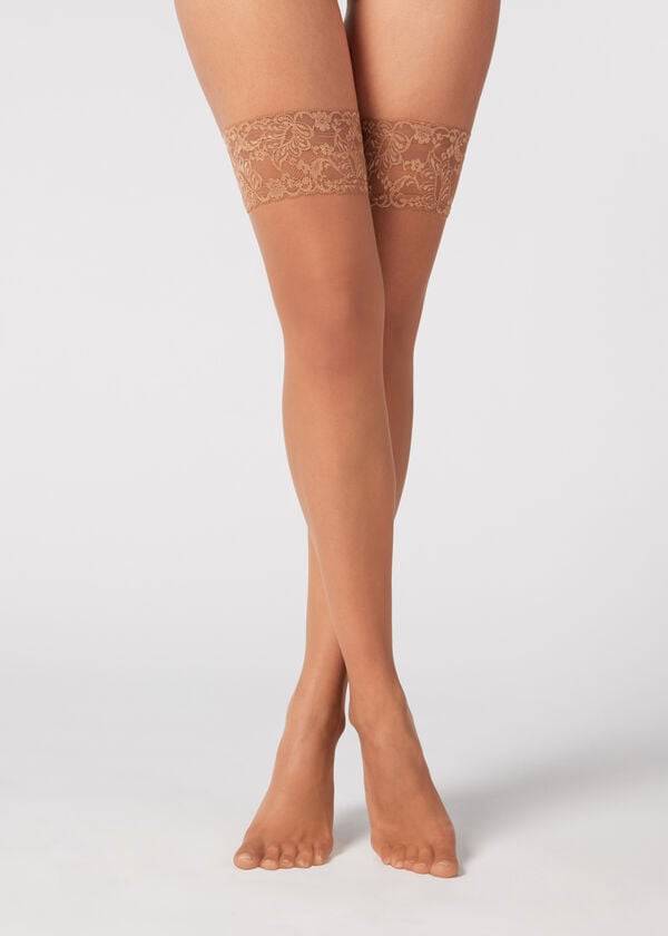 Medias Calzedonia 8 Denier Ultra Sheer Thigh-Highs Mujer Beige Marrones | CL1254OR