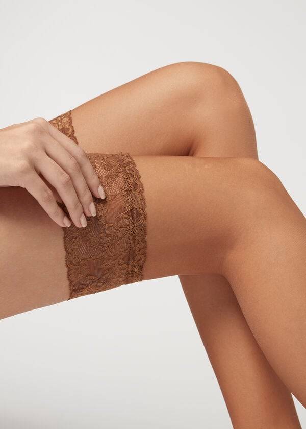 Medias Calzedonia 8 Denier Ultra Sheer Thigh-Highs Mujer Beige | CL1256AP
