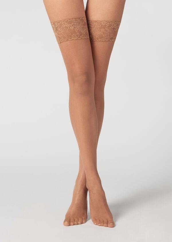 Medias Calzedonia 8 Denier Ultra Sheer Thigh-Highs Mujer Marrones | CL1257SO