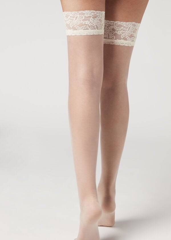 Medias Calzedonia 8 Denier Ultra Sheer Thigh-Highs rosa Mujer Blancas | CL1259FM