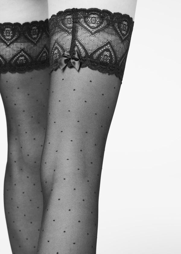Medias Calzedonia Micro Dot 30 Denier Sheer Thigh Highs Mujer Negras | CL1264LH