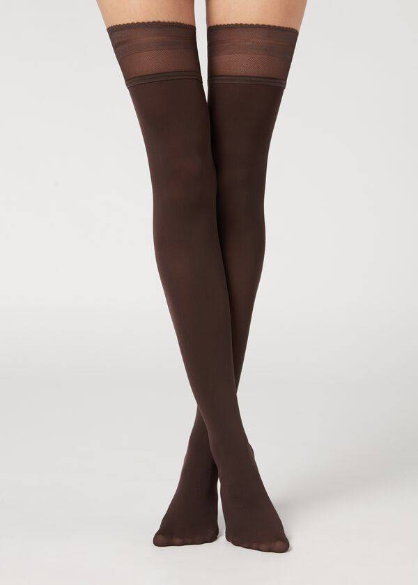 Medias Calzedonia Opaque soft touch Thigh-Highs Mujer Cafe | CL1267CE