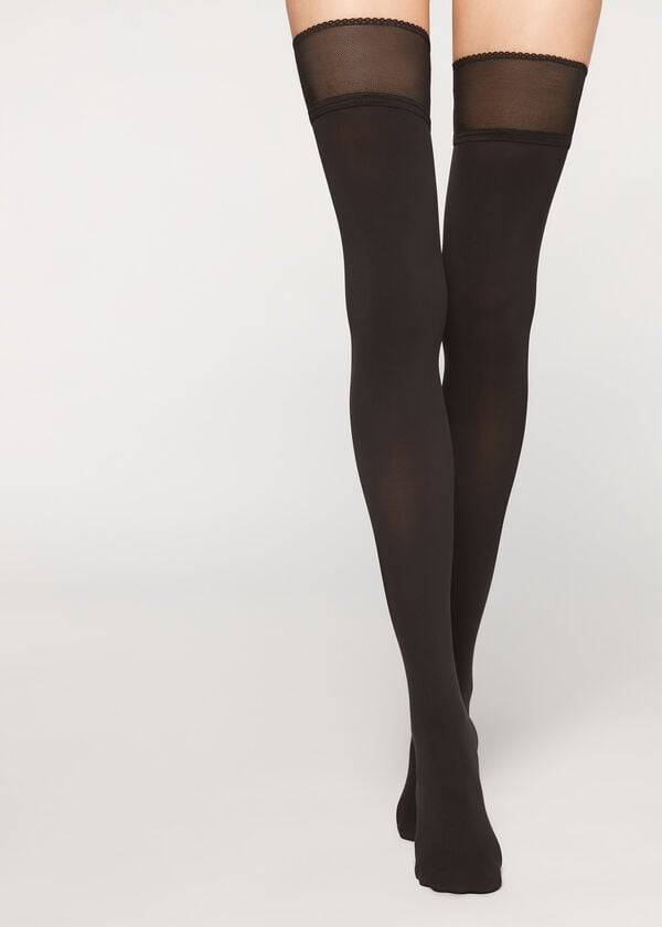 Medias Calzedonia Opaque soft touch Thigh-Highs Mujer Negras | CL1268VD