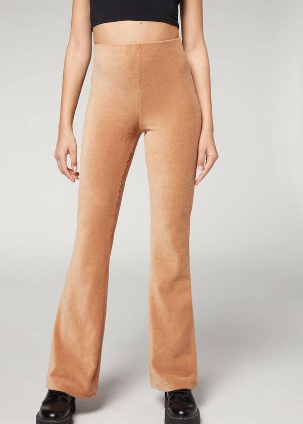 Pantalones Calzedonia Acanalado Flared Velvet Mujer Marrones | CL2736KI