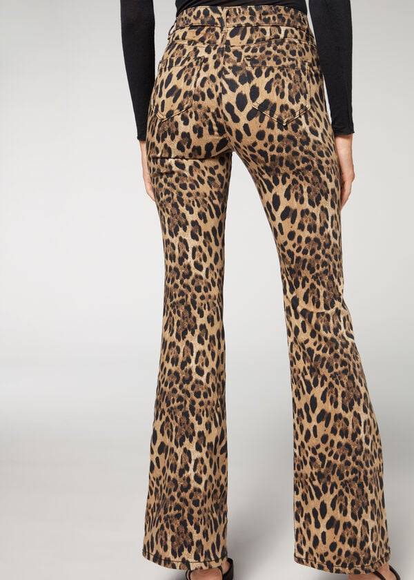 Pantalones Calzedonia Animal Print Flared Mujer Marrones | CL2713GL