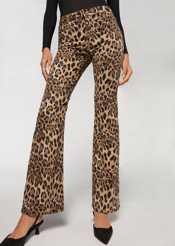Pantalones Calzedonia Animal Print Flared Mujer Marrones | CL2713GL
