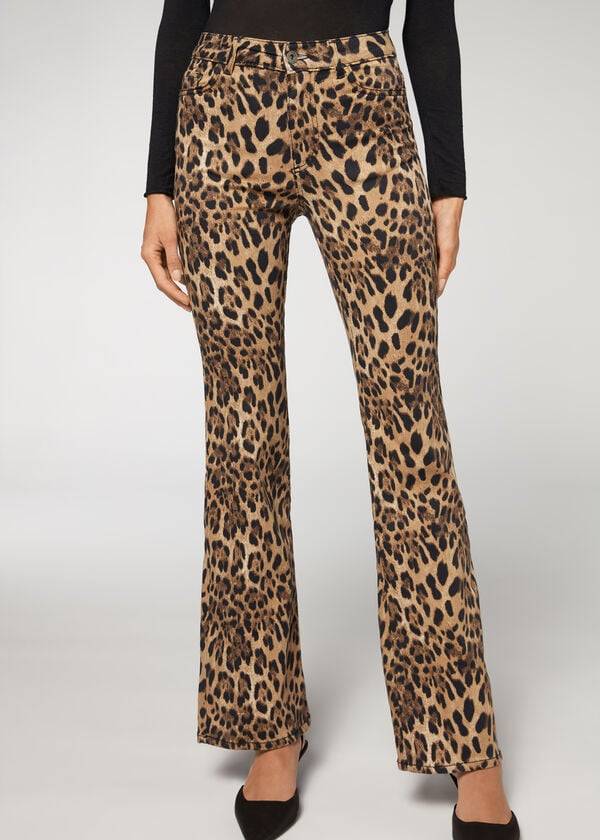 Pantalones Calzedonia Animal Print Flared Mujer Marrones | CL2713GL