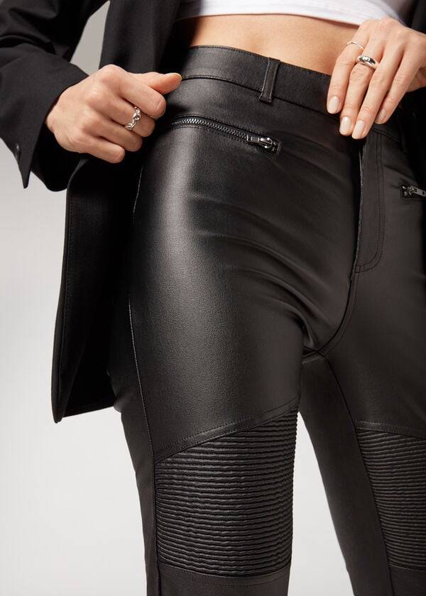Pantalones Calzedonia Coated Flaco Ciclismo Mujer Negras | CL2721UT