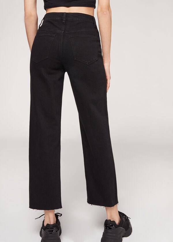 Pantalones Calzedonia Cropped Directo-Leg Mujer Negras | CL2725EX