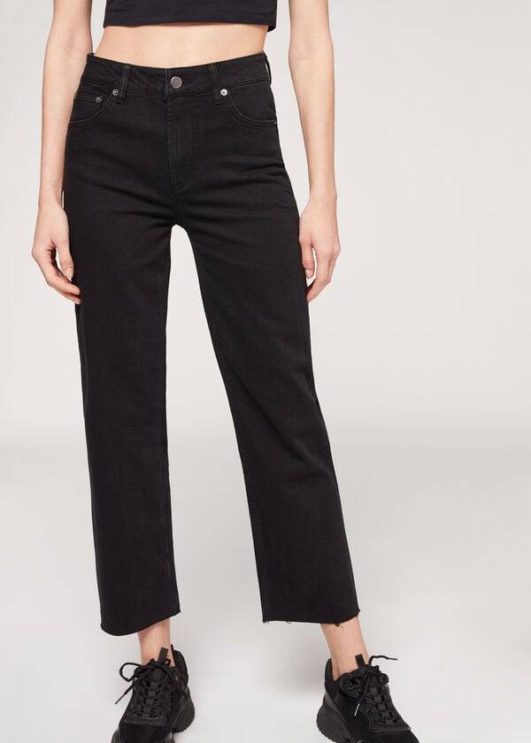 Pantalones Calzedonia Cropped Directo-Leg Mujer Negras | CL2725EX