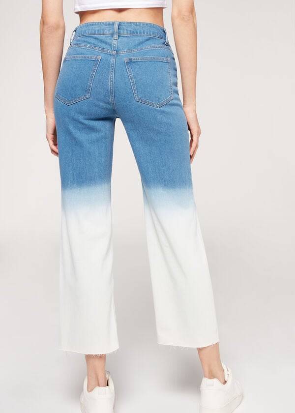 Pantalones Calzedonia Cropped Directo-Leg Mujer Azules Blancas | CL2726WY