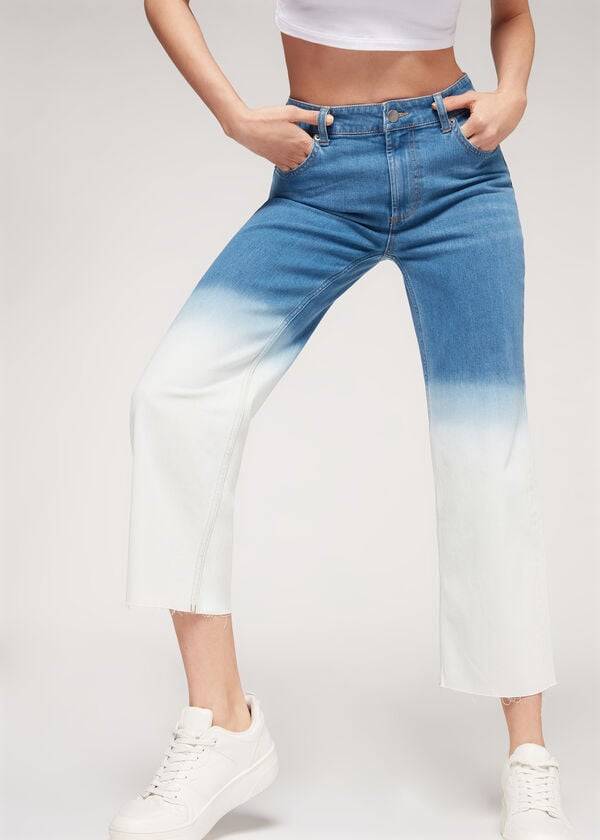 Pantalones Calzedonia Cropped Directo-Leg Mujer Azules Blancas | CL2726WY