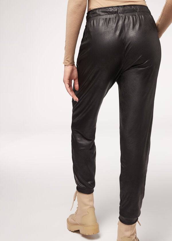 Pantalones Calzedonia Cuero Effect Thermal Mujer Negras | CL2735LH