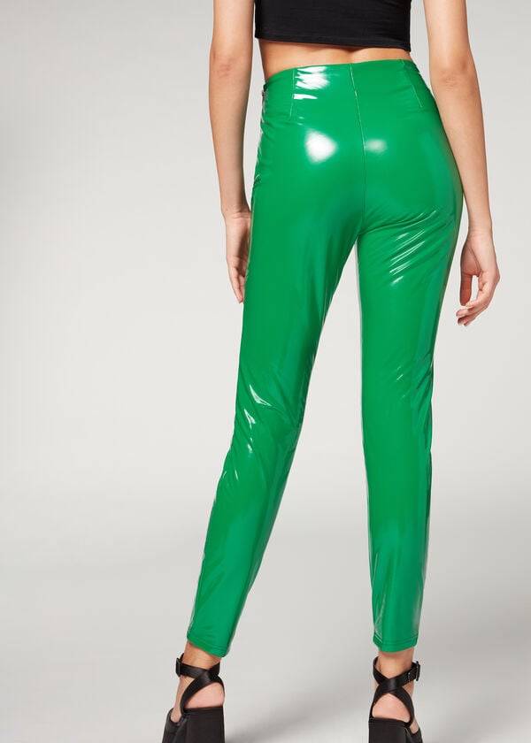 Pantalones Calzedonia Flaco in Thermal Vinyl Mujer Verde | CL2737JJ