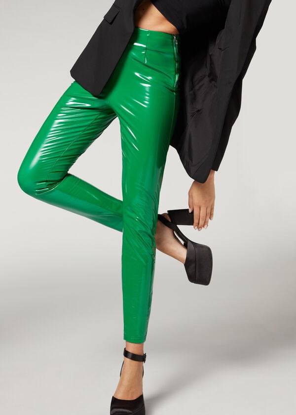 Pantalones Calzedonia Flaco in Thermal Vinyl Mujer Verde | CL2737JJ