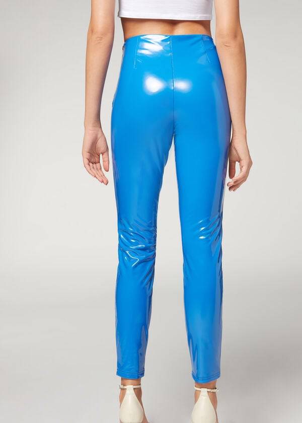 Pantalones Calzedonia Flaco in Thermal Vinyl Mujer Azules | CL2738HK