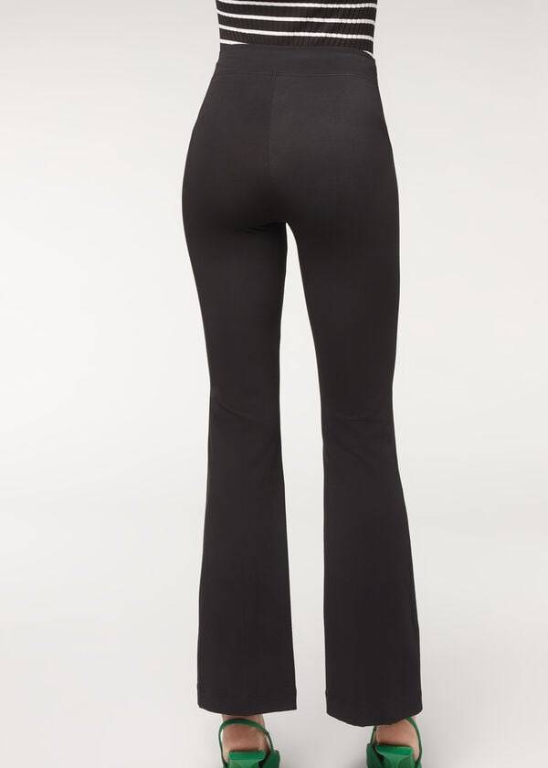 Pantalones Calzedonia Flared in Supima Ultra Light Algodon Mujer Negras | CL2731VD