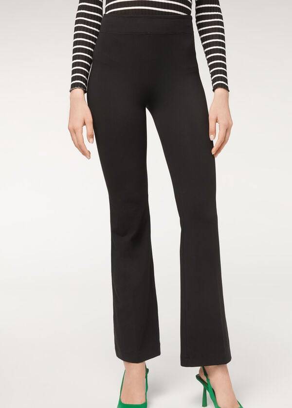 Pantalones Calzedonia Flared in Supima Ultra Light Algodon Mujer Negras | CL2731VD