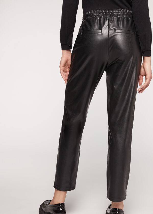 Pantalones Calzedonia Thermal Coated Effect with Chain Trim Mujer Negras | CL2742SO