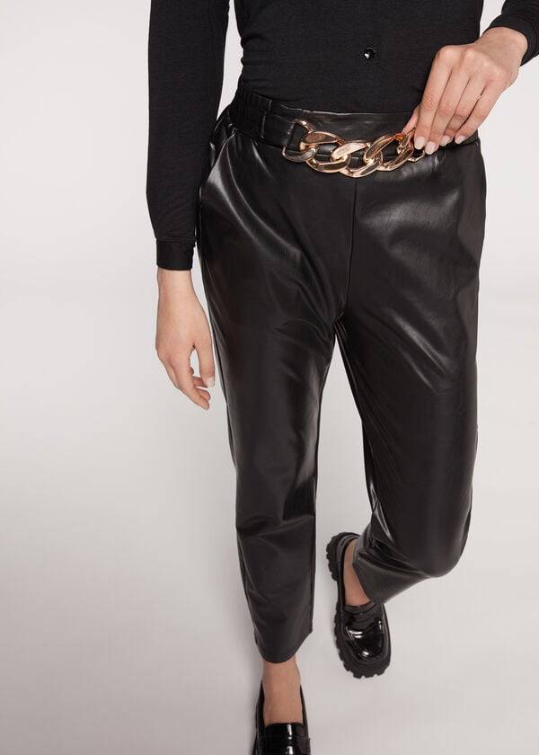 Pantalones Calzedonia Thermal Coated Effect with Chain Trim Mujer Negras | CL2742SO
