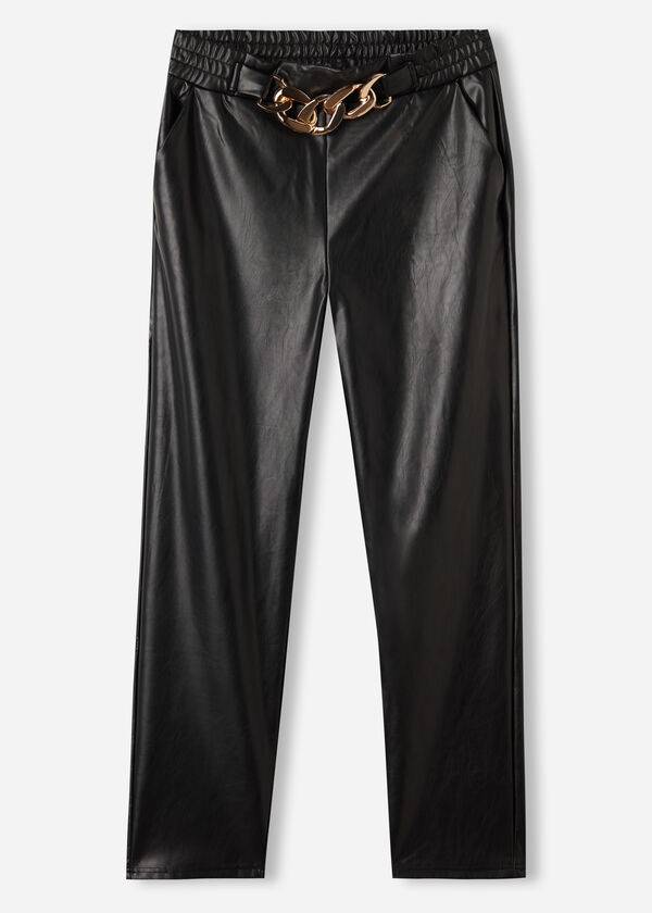 Pantalones Calzedonia Thermal Coated Effect with Chain Trim Mujer Negras | CL2742SO