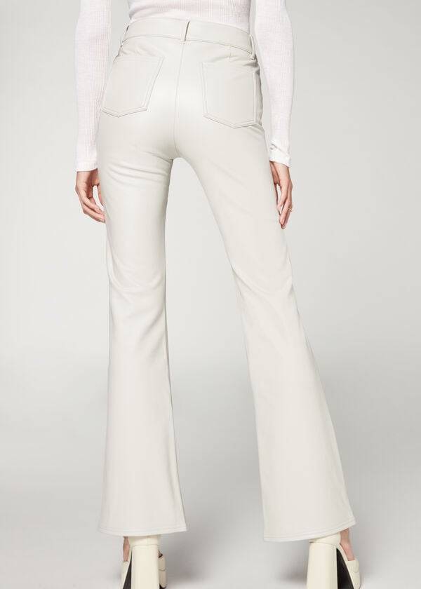 Pantalones Calzedonia Zip and Button Coated Thermal Flared Mujer Blancas | CL2744PQ