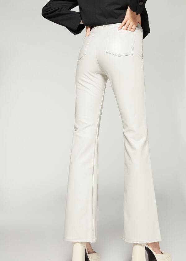 Pantalones Calzedonia Zip and Button Coated Thermal Flared Mujer Blancas | CL2744PQ